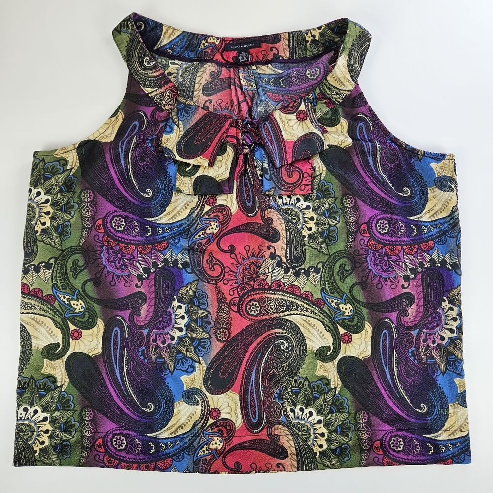 Tommy Hilfiger Multicolor Paisley Sleeveless Tie-Neck Camisole Tank XL